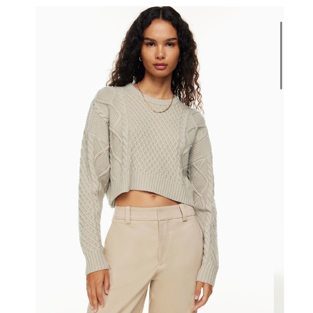 Aritzia Sunday Best Peggy Cropped Sweater Whisper White Merino Wool Cable Knit L